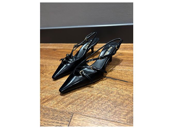 Miu Miu Sandali Slingback in pelle nera 37 Nero - vista 11