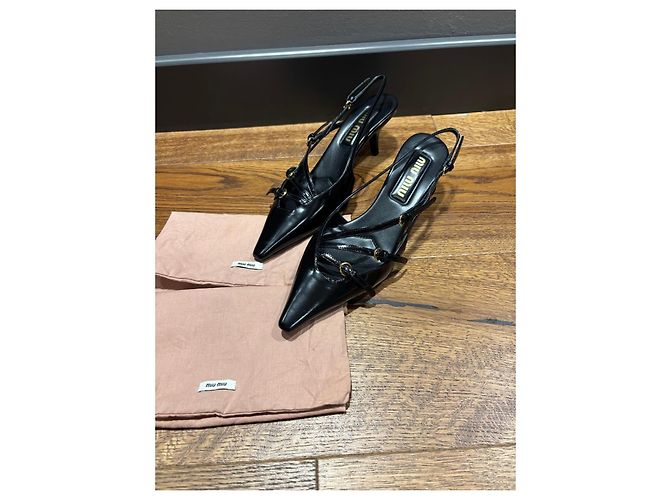 Miu Miu Sandali Slingback in pelle nera 37 Nero - vista 8