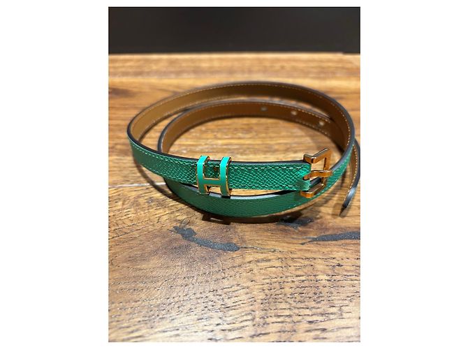 Cintura Hermès Pop H in pelle verde D'oro - vista 2