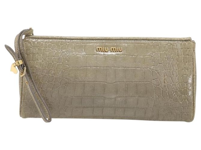 Borsa Clutch Miu Miu Pelle Beige Oro Auth 202018 D'oro - vista 13