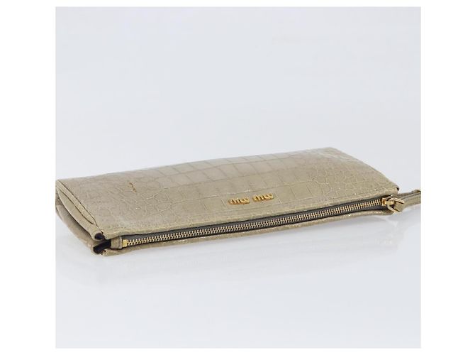 Borsa Clutch Miu Miu Pelle Beige Oro Auth 202018 D'oro - vista 5