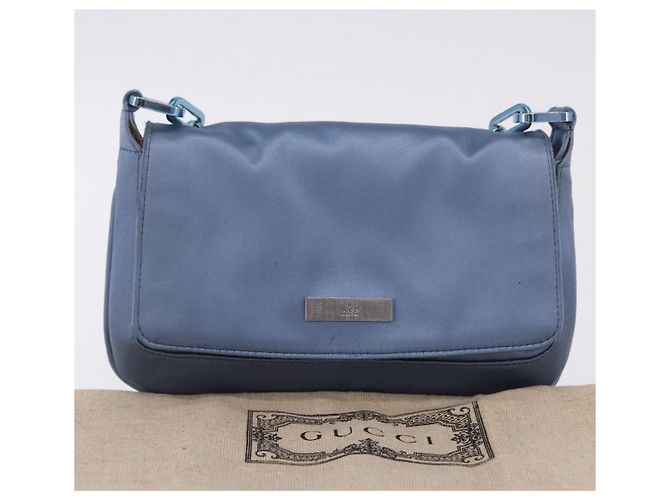 Borsa a tracolla con catena GUCCI Satin Blue Auth 200336V - vista 12