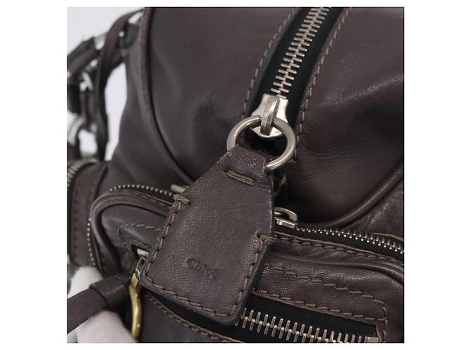 Chloé Bolsa de mão Chloe com corrente em couro cinza prata Auth 200082A Marrom - vista 10