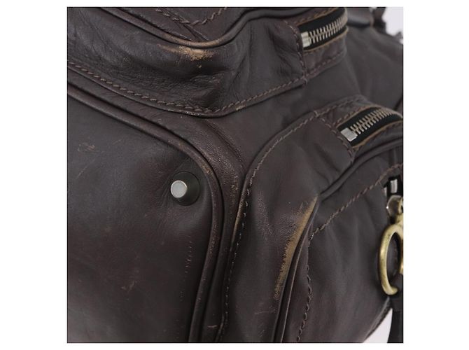 Chloé Bolsa de mão Chloe com corrente em couro cinza prata Auth 200082A Marrom - vista 14