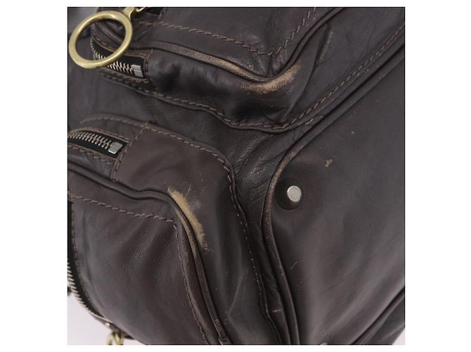 Chloé Bolsa de mão Chloe com corrente em couro cinza prata Auth 200082A Marrom - vista 15