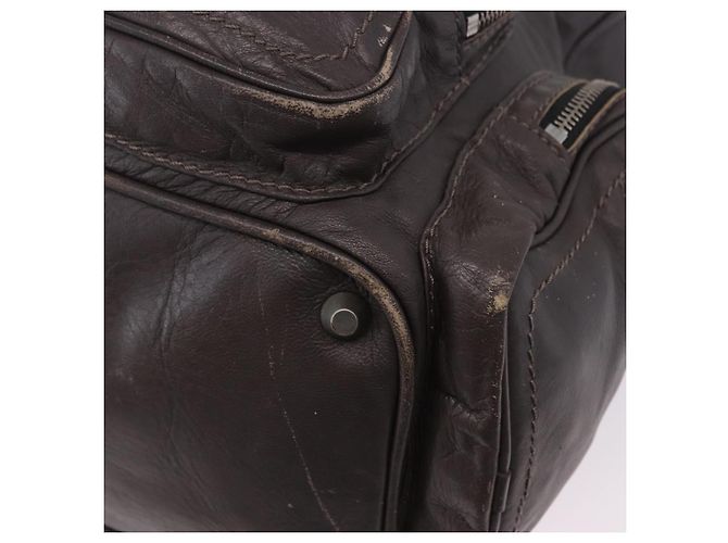 Chloé Bolsa de mão Chloe com corrente em couro cinza prata Auth 200082A Marrom - vista 16