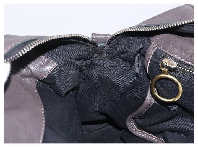 Chloé Bolsa de mão Chloe com corrente em couro cinza prata Auth 200082A Marrom - vista 19