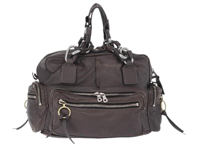 Chloé Bolsa de mão Chloe com corrente em couro cinza prata Auth 200082A Marrom - vista 2