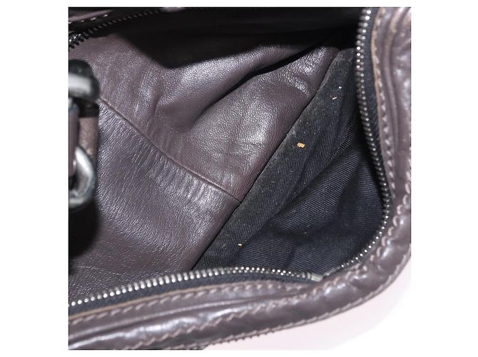 Chloé Bolsa de mão Chloe com corrente em couro cinza prata Auth 200082A Marrom - vista 22