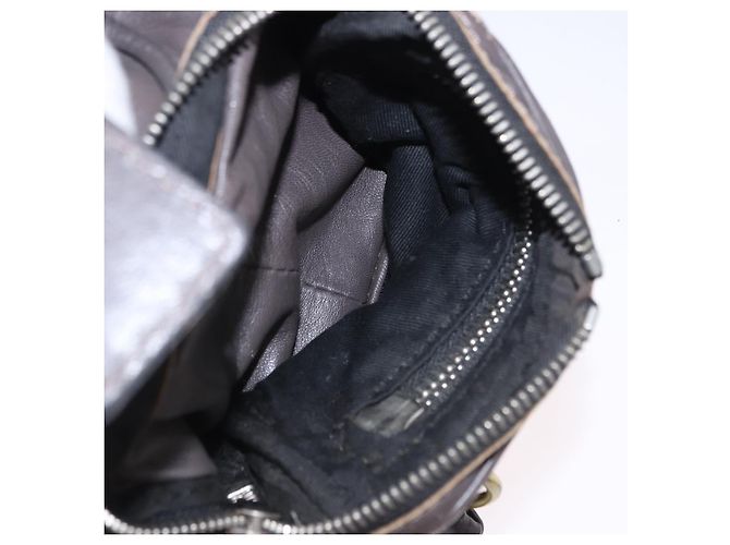 Chloé Bolsa de mão Chloe com corrente em couro cinza prata Auth 200082A Marrom - vista 23