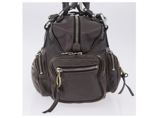 Chloé Bolsa de mão Chloe com corrente em couro cinza prata Auth 200082A Marrom - vista 3