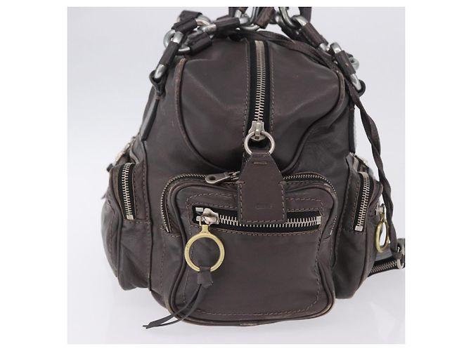 Chloé Bolsa de mão Chloe com corrente em couro cinza prata Auth 200082A Marrom - vista 4