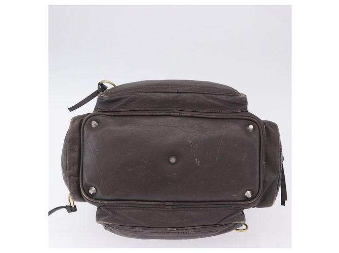 Chloé Bolsa de mão Chloe com corrente em couro cinza prata Auth 200082A Marrom - vista 5
