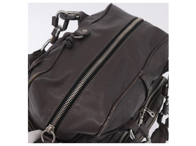 Chloé Bolsa de mão Chloe com corrente em couro cinza prata Auth 200082A Marrom - vista 6