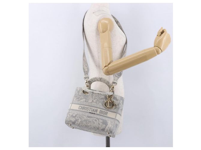 Borsa a mano Christian Dior Lady Delight Canvas 2way Grigio Oro Auth 199963SAM Marrone D'oro - vista 26
