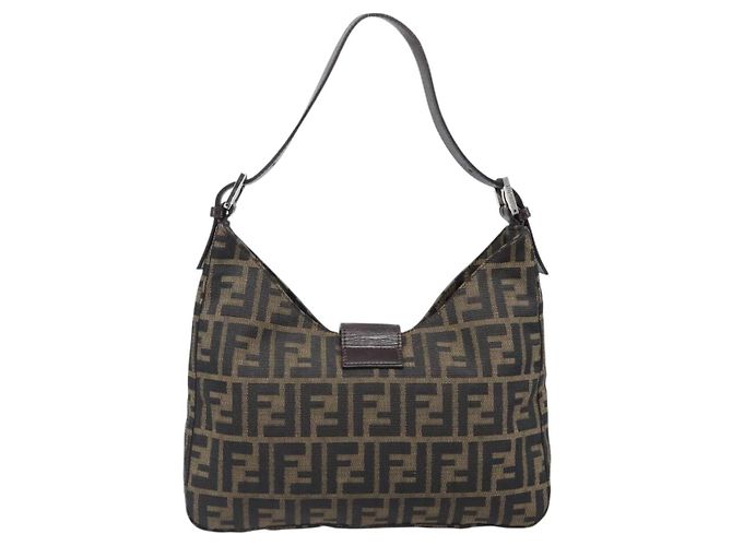 Borsa a Tracolla FENDI Zucca Canvas Mamma Baguette Nero Marrone Auth 199953A - vista 2