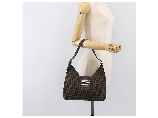 Borsa a Tracolla FENDI Zucca Canvas Mamma Baguette Nero Marrone Auth 199953A - vista 25