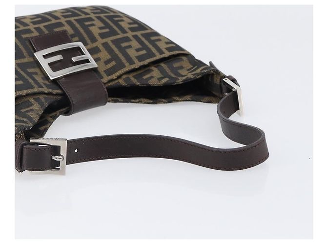 Borsa a Tracolla FENDI Zucca Canvas Mamma Baguette Nero Marrone Auth 199953A - vista 7