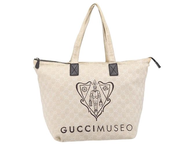 Borsa Tote GUCCI GG Canvas Museo Ivory Silver 283416 Auth 199855 Argento Crudo - vista 13