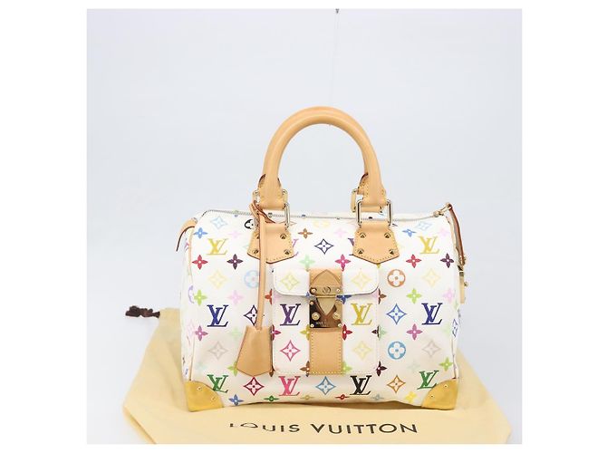LOUIS VUITTON Monogram Multicolor Speedy 30 Hand Bag White M92643 Auth 200161SAV Bianco - vista 12