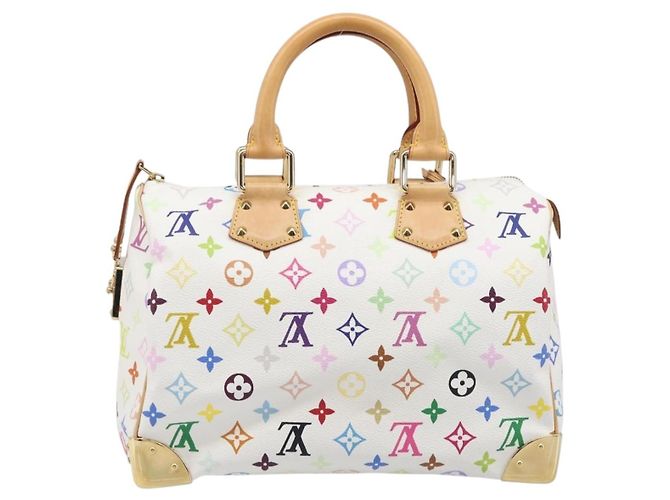 LOUIS VUITTON Monogram Multicolor Speedy 30 Hand Bag White M92643 Auth 200161SAV Bianco - vista 2