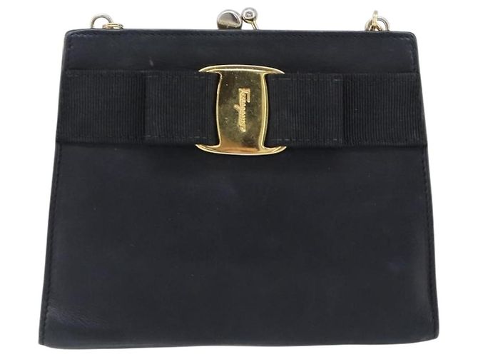 Borsa a tracolla Salvatore Ferragamo Vala Chain in pelle Navy Gold Auth 197700 D'oro Blu navy - vista 13