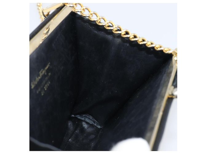 Borsa a tracolla Salvatore Ferragamo Vala Chain in pelle Navy Gold Auth 197700 D'oro Blu navy - vista 18