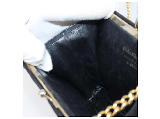 Borsa a tracolla Salvatore Ferragamo Vala Chain in pelle Navy Gold Auth 197700 D'oro Blu navy - vista 19
