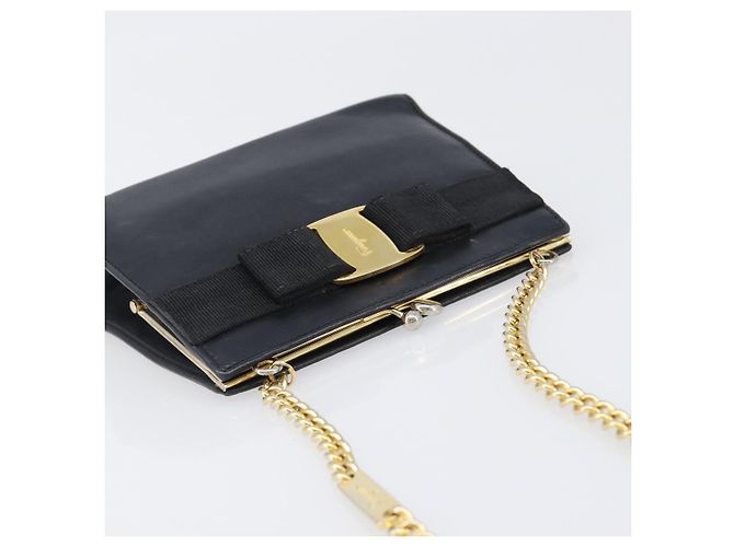 Borsa a tracolla Salvatore Ferragamo Vala Chain in pelle Navy Gold Auth 197700 D'oro Blu navy - vista 6