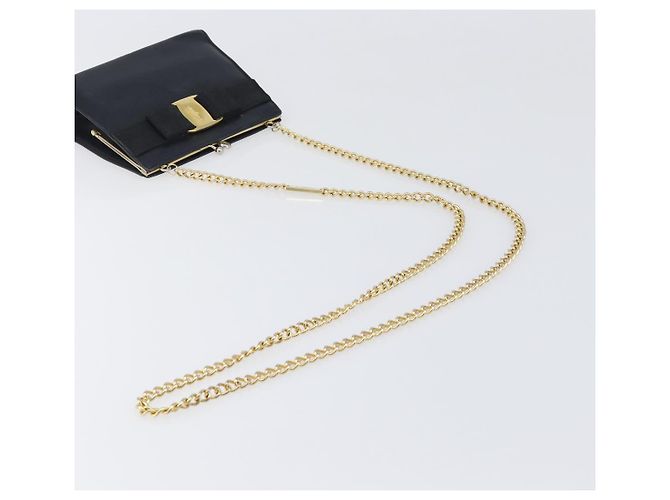 Borsa a tracolla Salvatore Ferragamo Vala Chain in pelle Navy Gold Auth 197700 D'oro Blu navy - vista 7