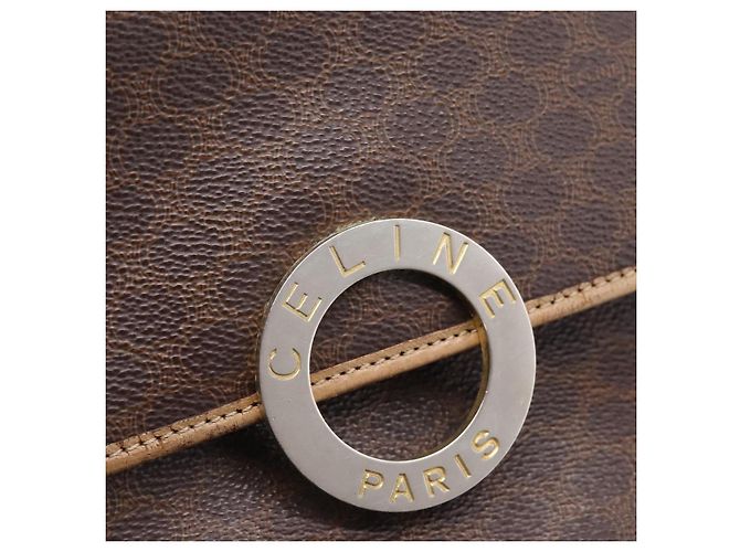 Céline Borsa a tracolla CELINE Macadam Canvas PVC Leather Brown Gold Auth bs36938 Marrone D'oro - vista 10