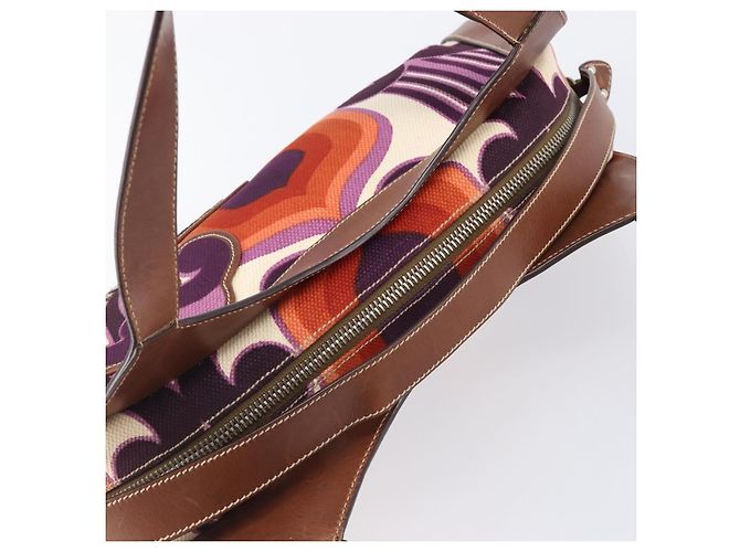Borsa a mano Miu Miu Canvas Purple Brown Auth 199357A Marrone Porpora - vista 10