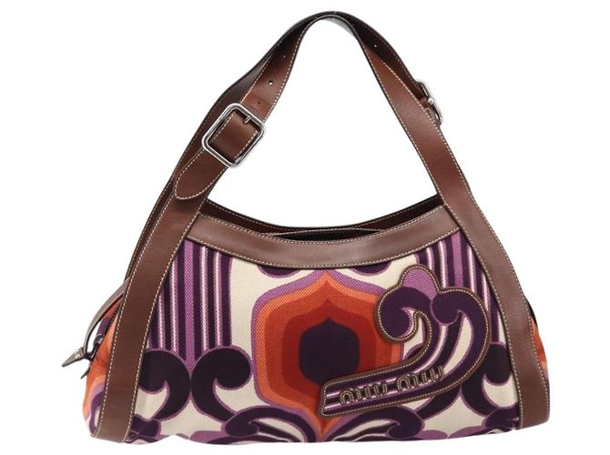 Borsa a mano Miu Miu Canvas Purple Brown Auth 199357A Marrone Porpora - vista 13
