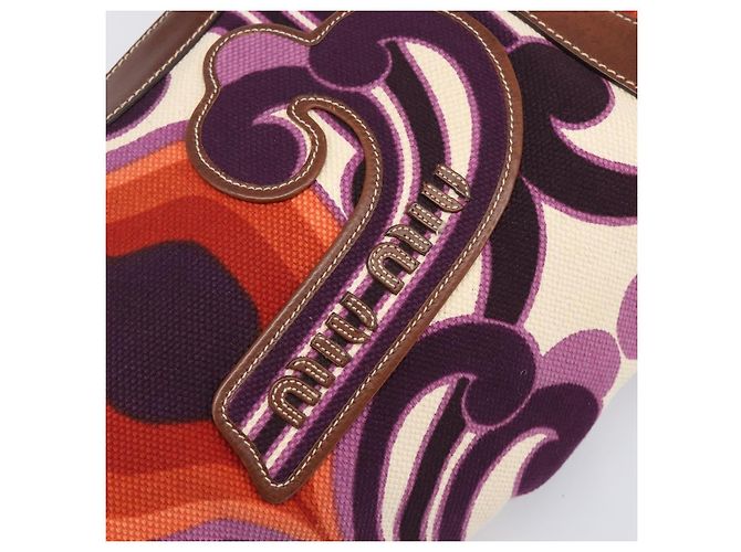 Borsa a mano Miu Miu Canvas Purple Brown Auth 199357A Marrone Porpora - vista 17