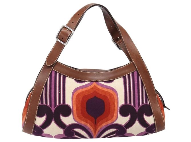 Borsa a mano Miu Miu Canvas Purple Brown Auth 199357A Marrone Porpora - vista 2