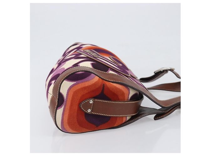 Borsa a mano Miu Miu Canvas Purple Brown Auth 199357A Marrone Porpora - vista 3
