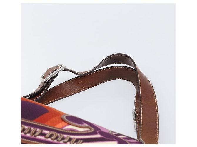 Borsa a mano Miu Miu Canvas Purple Brown Auth 199357A Marrone Porpora - vista 8