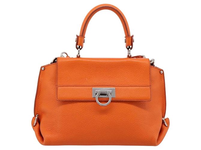 Borsa Salvatore Ferragamo Sofia Gancini in pelle 2way Orange Silver Auth 201941A Argento Arancione - vista 13