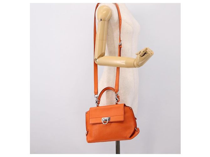 Borsa Salvatore Ferragamo Sofia Gancini in pelle 2way Orange Silver Auth 201941A Argento Arancione - vista 26