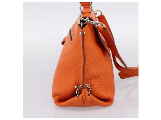 Borsa Salvatore Ferragamo Sofia Gancini in pelle 2way Orange Silver Auth 201941A Argento Arancione - vista 3