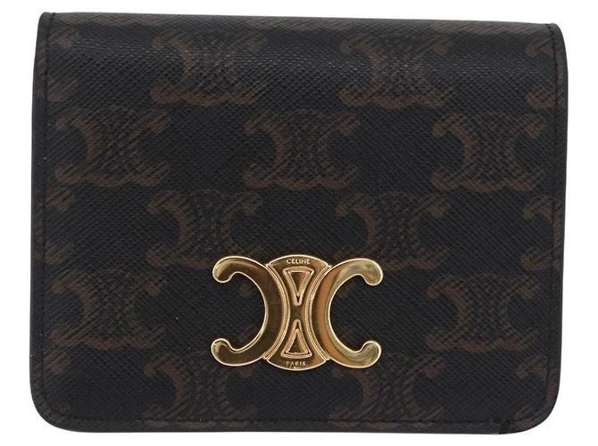 Céline Portafoglio CELINE Triomphe PVC Gold Dark Brown Auth 200004M D'oro Marrone scuro - vista 13