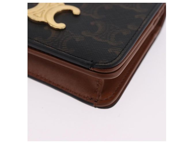 Céline Portafoglio CELINE Triomphe PVC Gold Dark Brown Auth 200004M D'oro Marrone scuro - vista 14