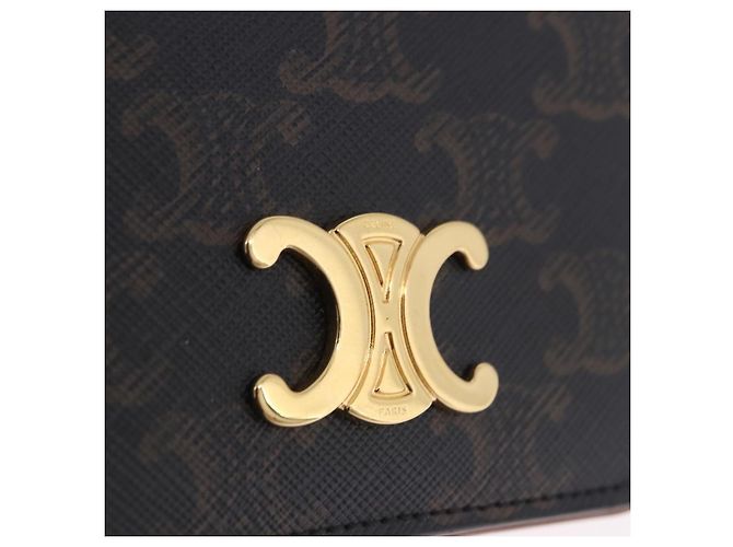 Céline Portafoglio CELINE Triomphe PVC Gold Dark Brown Auth 200004M D'oro Marrone scuro - vista 17
