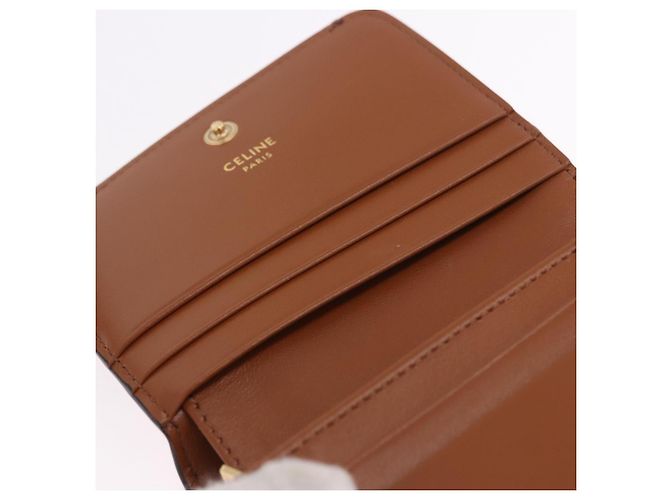 Céline Portafoglio CELINE Triomphe PVC Gold Dark Brown Auth 200004M D'oro Marrone scuro - vista 20