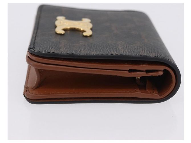 Céline Portafoglio CELINE Triomphe PVC Gold Dark Brown Auth 200004M D'oro Marrone scuro - vista 3