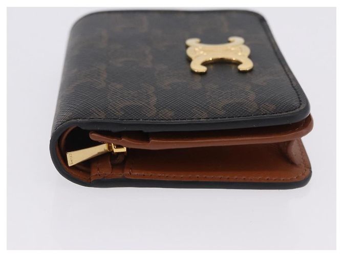 Céline Portafoglio CELINE Triomphe PVC Gold Dark Brown Auth 200004M D'oro Marrone scuro - vista 4