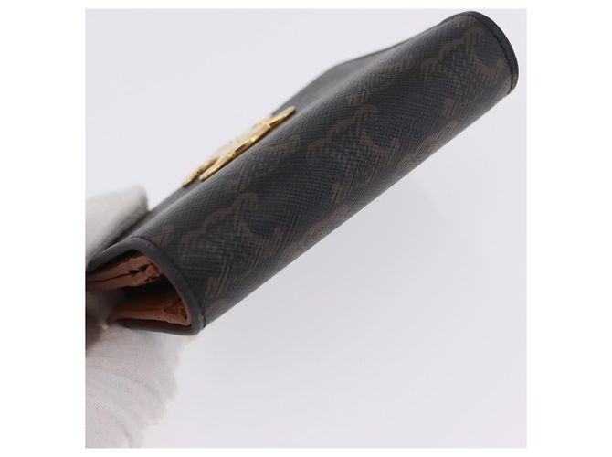 Céline Portafoglio CELINE Triomphe PVC Gold Dark Brown Auth 200004M D'oro Marrone scuro - vista 5