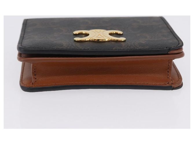 Céline Portafoglio CELINE Triomphe PVC Gold Dark Brown Auth 200004M D'oro Marrone scuro - vista 6