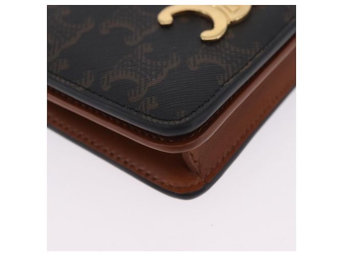 Céline Portafoglio CELINE Triomphe PVC Gold Dark Brown Auth 200004M D'oro Marrone scuro - vista 7