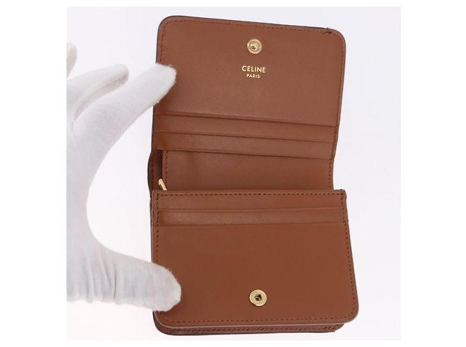 Céline Portafoglio CELINE Triomphe PVC Gold Dark Brown Auth 200004M D'oro Marrone scuro - vista 8